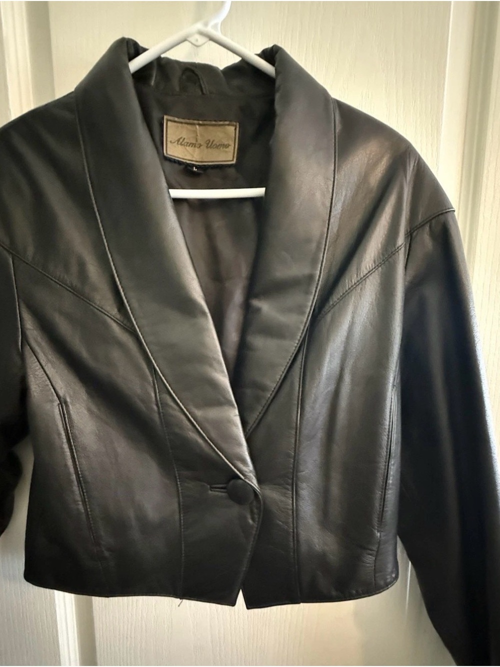 Alamo Women's Black Leather Shawl-Collar Blazer
